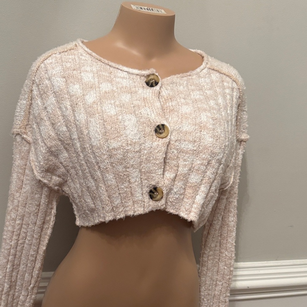 BDG Cream Button-Up Cropped Sweater